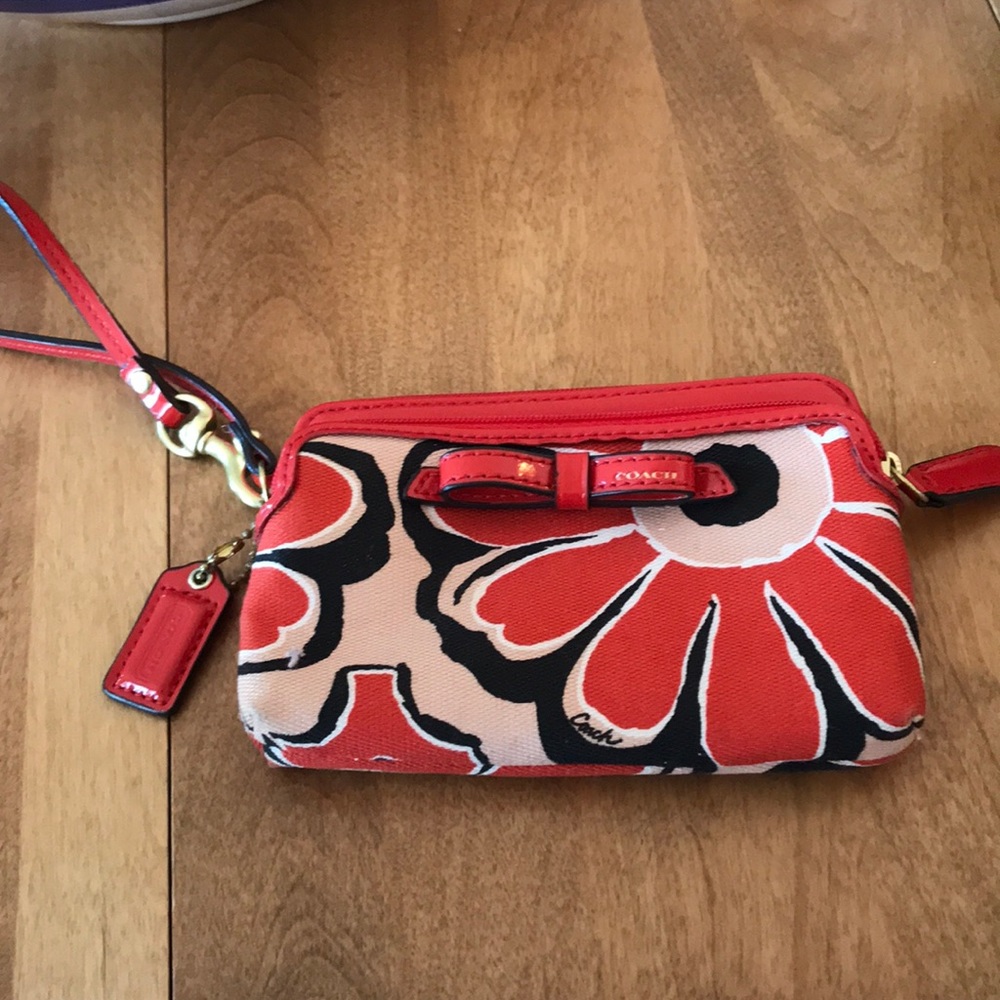 Red floral Coach wristlet